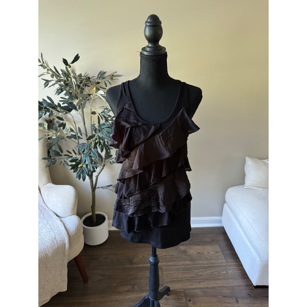 Eyelash Couture Black Tiered Ruffle Racerback Tank Top Medium L8133E0EE